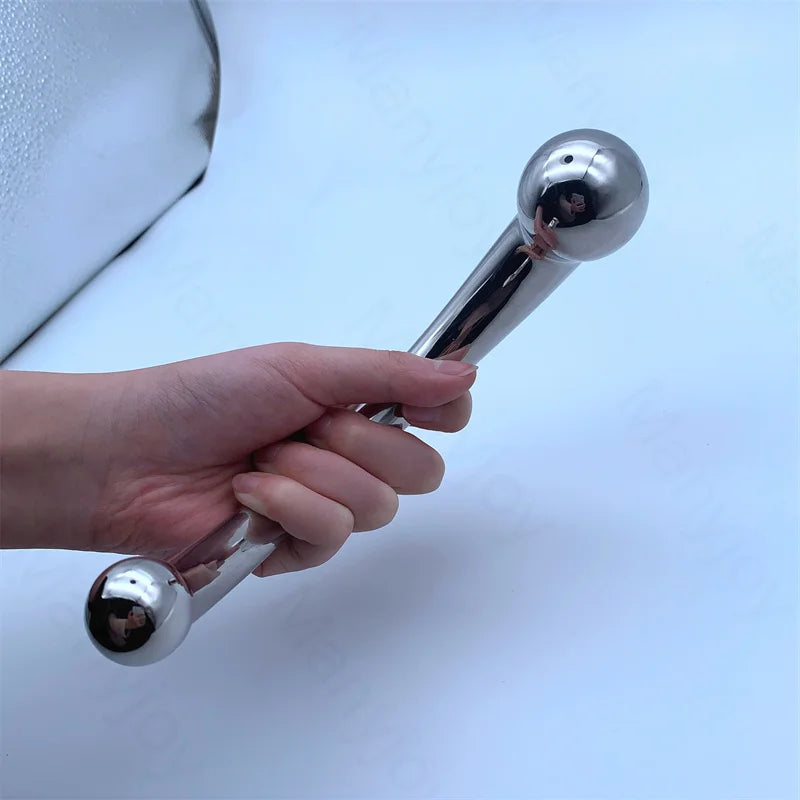 Manyjoy Heavy Stainless Steel Metal Double Ended Dildo Penis G Spot Wand Anal Butt Plug Massager G-Spot Sex Toy for Woman Hot