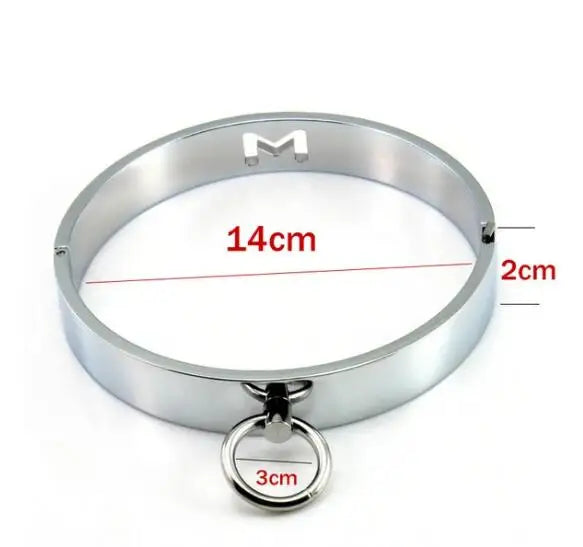 Manyjoy Metal Neck Collar Restraint Lockable Stainless Steel Slave RolePlay Bondage Neck Collar Leash Chain BDSM Toy for Couples