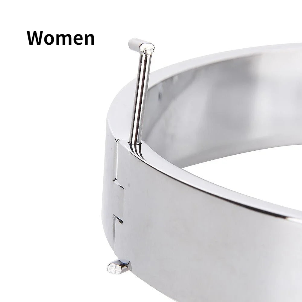 Manyjoy Metal Neck Collar Restraint Lockable Stainless Steel Slave RolePlay Bondage Neck Collar Leash Chain BDSM Toy for Couples