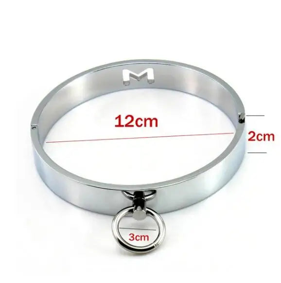 Manyjoy Metal Neck Collar Restraint Lockable Stainless Steel Slave RolePlay Bondage Neck Collar Leash Chain BDSM Toy for Couples
