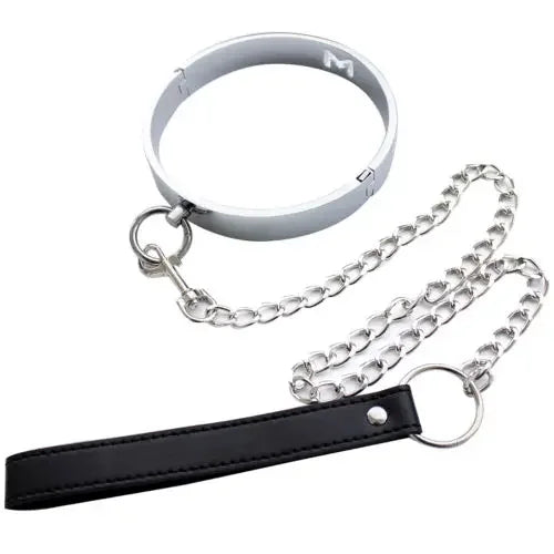 Manyjoy Metal Neck Collar Restraint Lockable Stainless Steel Slave RolePlay Bondage Neck Collar Leash Chain BDSM Toy for Couples