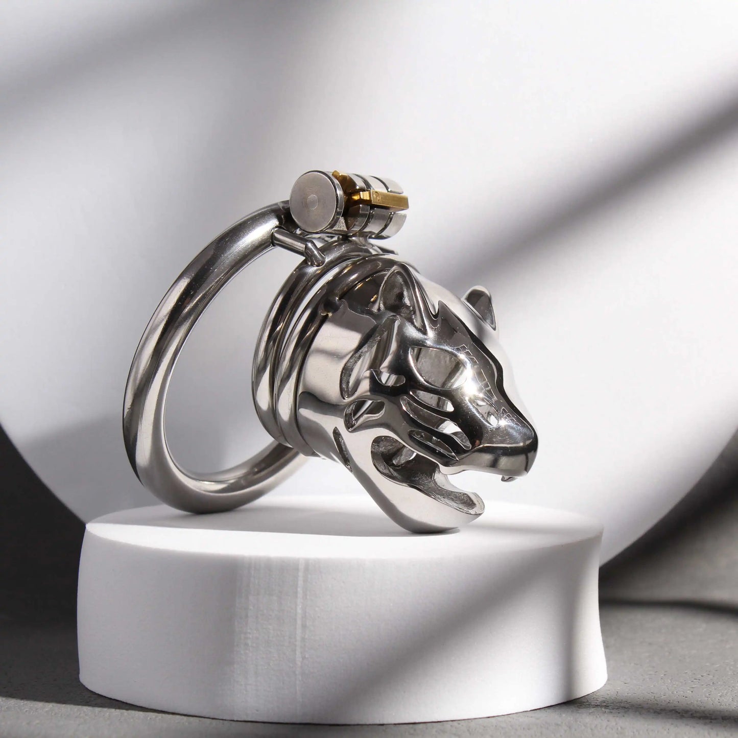 Manyjoy New Stainless Steel Animal Tiger Head Male Penis Cage Chastity Device Semen Lock Rings BDSM Erotic Sex Toys for Man Gay