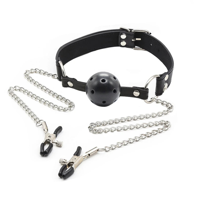 Manyjoy Nipple Clamps with Open Breathable Mouth Gag BDSM Bondage Sex Restraints Roleplay Adult Erotic Play for Couples