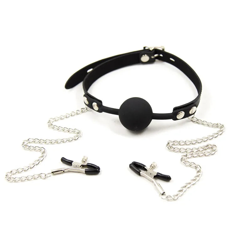 Manyjoy Nipple Clamps with Open Breathable Mouth Gag BDSM Bondage Sex Restraints Roleplay Adult Erotic Play for Couples