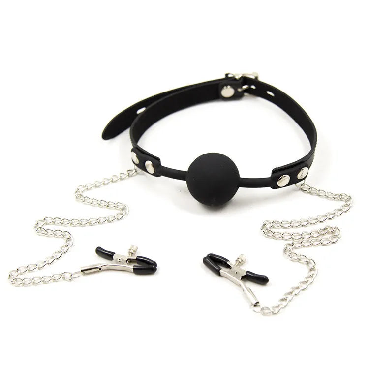 Manyjoy Nipple Clamps with Open Breathable Mouth Gag BDSM Bondage Sex Restraints Roleplay Adult Erotic Play for Couples