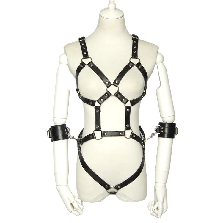 Manyjoy PU Leather Body Harness for Women  Slave Bondage Restraints Exposed Breast Chastity Belt Adult Games Sex Products