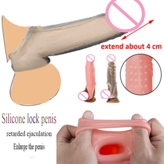 Manyjoy Silicone Realistic Penis Enlargement Sleeve Cock Ring Delay Ejaculation Reusable Condom Erotic Penis Sex Toys for Men