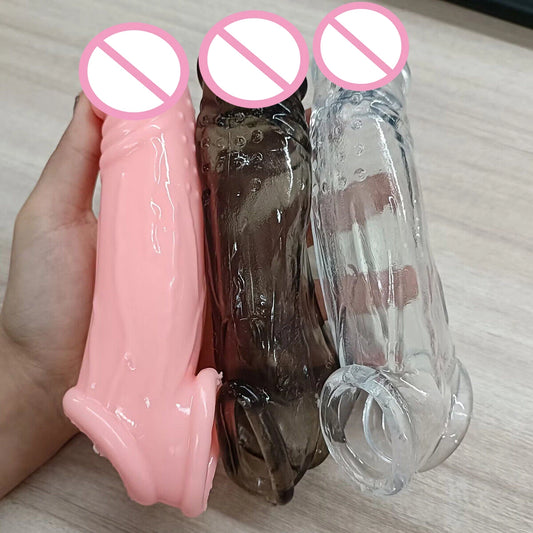 Manyjoy Silicone Realistic Penis Enlargement Sleeve Cock Ring Delay Ejaculation Reusable Condom Erotic Penis Sex Toys for Men