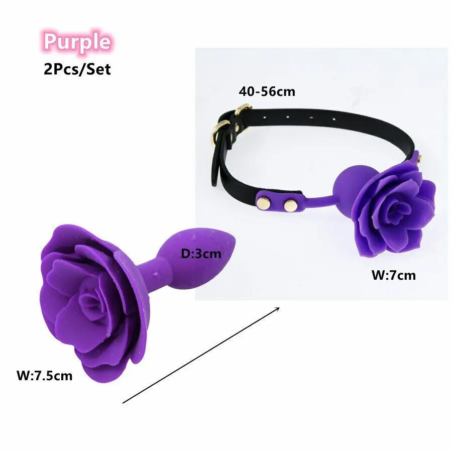 Manyjoy Soft Silicone Rose Shape Mouth Gag Oral Bondage Anal Butt Plugs Sex Toys for Adult Slave Flirting Rose Set Toys Cosplay