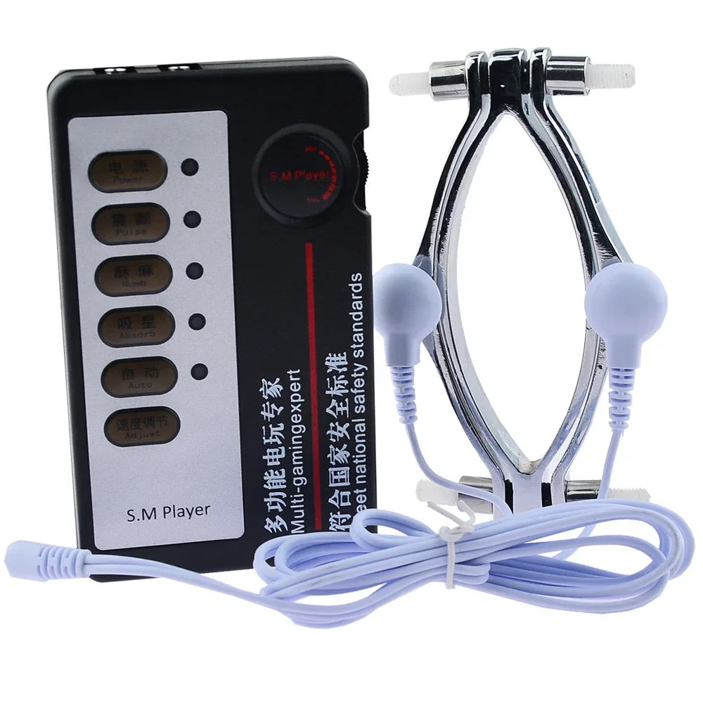 Manyjoy Stainless Steel Electric-Shock Bondage Vaginal Clip Stretch Adjustable Clamp G-spot Massage Stimulator Sex Toy for Women