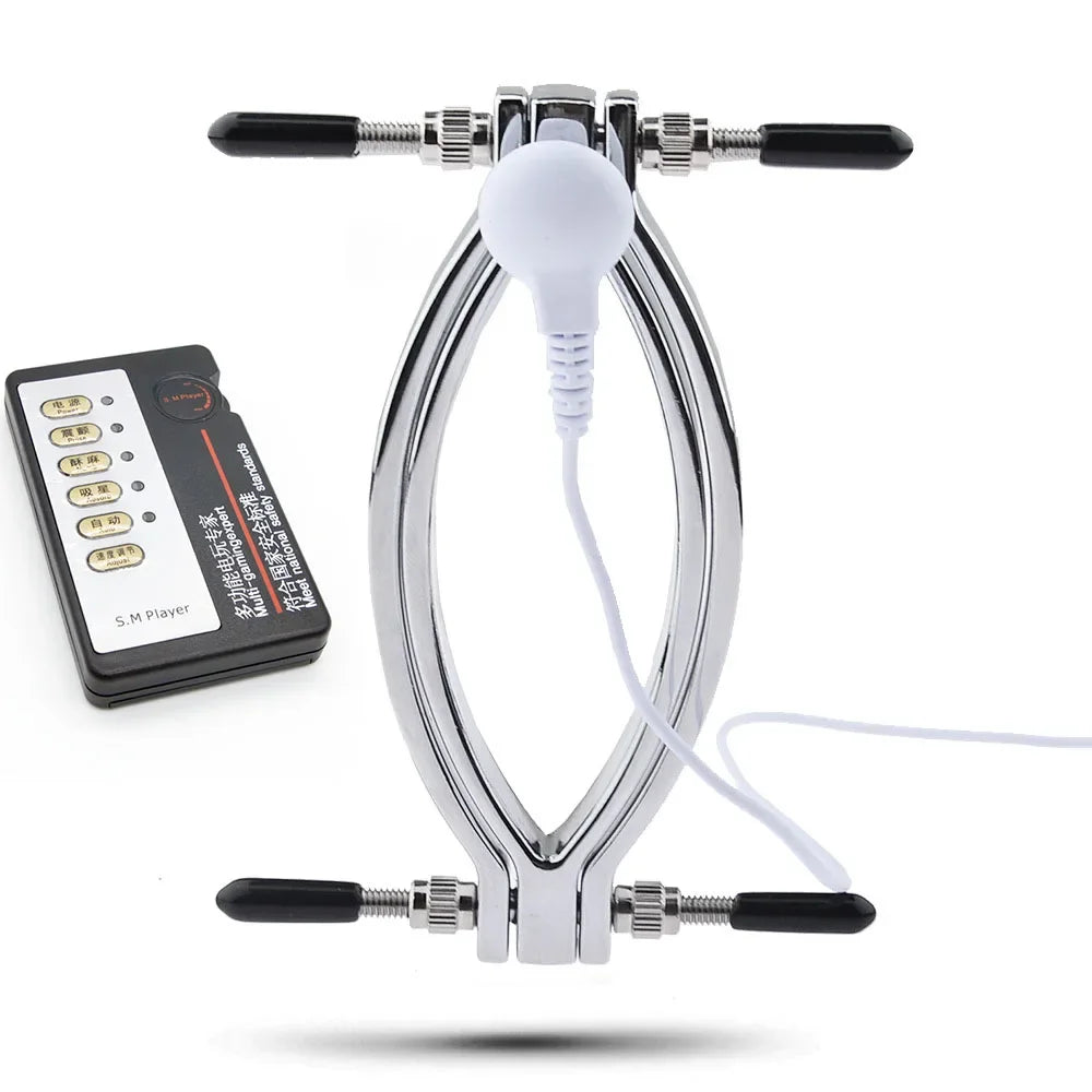 Manyjoy Stainless Steel Electric-Shock Bondage Vaginal Clip Stretch Adjustable Clamp G-spot Massage Stimulator Sex Toy for Women