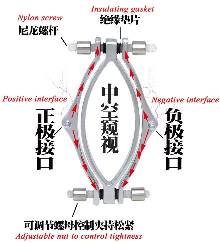 Manyjoy Stainless Steel Electric-Shock Bondage Vaginal Clip Stretch Adjustable Clamp G-spot Massage Stimulator Sex Toy for Women