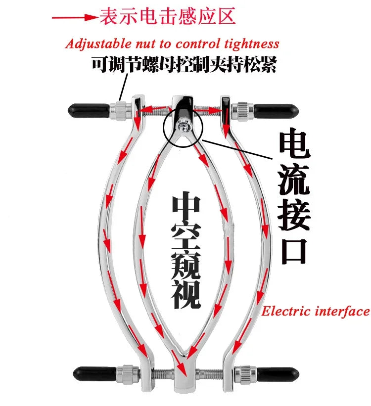 Manyjoy Stainless Steel Electric-Shock Bondage Vaginal Clip Stretch Adjustable Clamp G-spot Massage Stimulator Sex Toy for Women