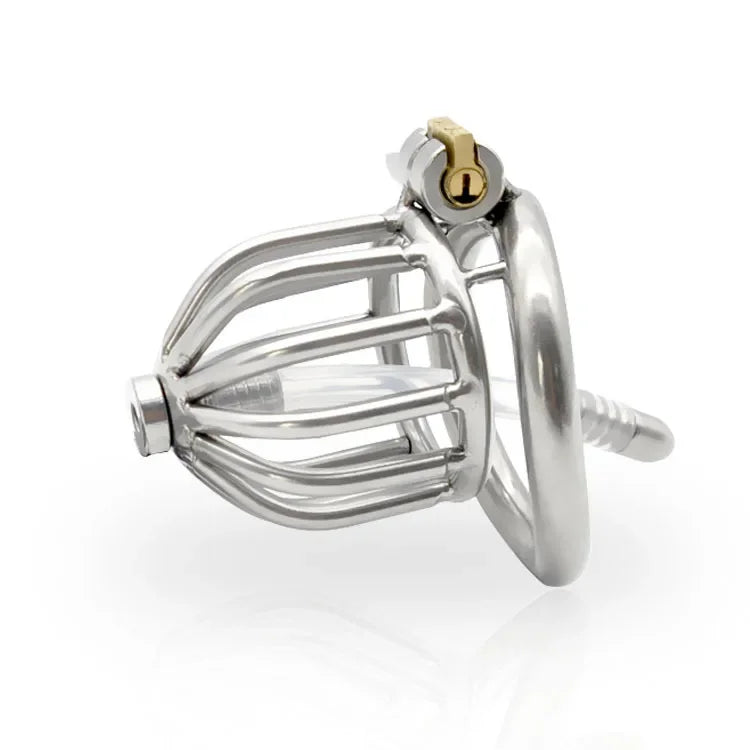 Manyjoy Stainless Steel Hollow Stealth Lock Male Chastity Device with Urethral Catheter Cock Bird Cage Penis Ring Adult Sex Toy