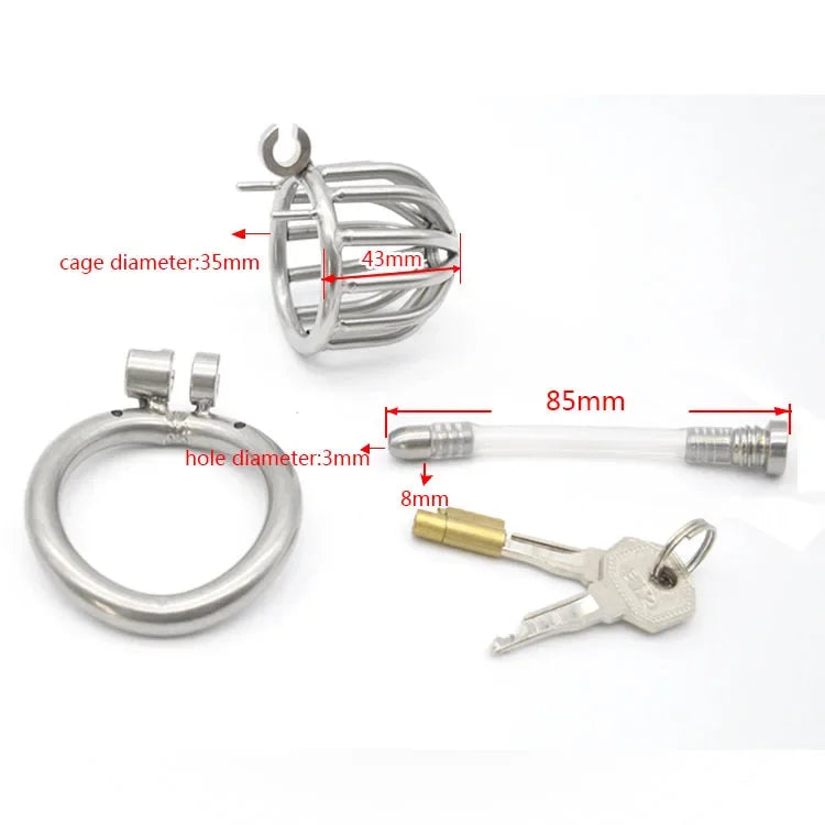 Manyjoy Stainless Steel Hollow Stealth Lock Male Chastity Device with Urethral Catheter Cock Bird Cage Penis Ring Adult Sex Toy