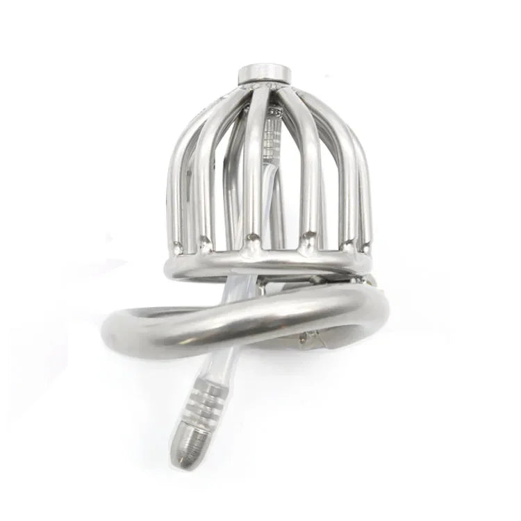 Manyjoy Stainless Steel Hollow Stealth Lock Male Chastity Device with Urethral Catheter Cock Bird Cage Penis Ring Adult Sex Toy