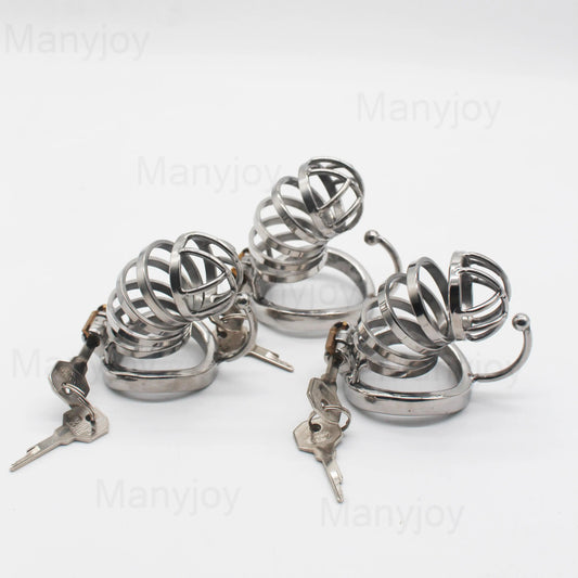 Manyjoy Stainless Steel Male Chastity Lock Device Hollow Breathable Cock Cage with Penis Spikes Ring  BDSM Sex Toys For Men 18+