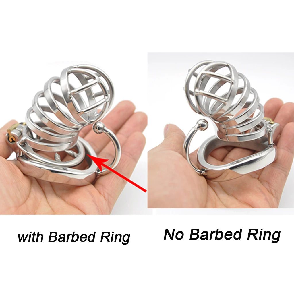 Manyjoy Stainless Steel Male Chastity Lock Device Hollow Breathable Cock Cage with Penis Spikes Ring  BDSM Sex Toys For Men 18+