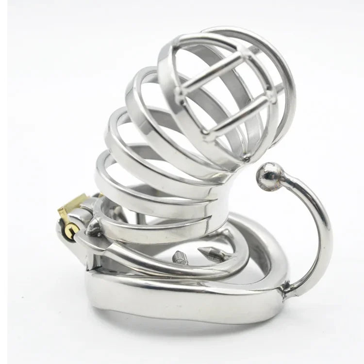 Manyjoy Stainless Steel Male Chastity Lock Device Hollow Breathable Cock Cage with Penis Spikes Ring  BDSM Sex Toys For Men 18+
