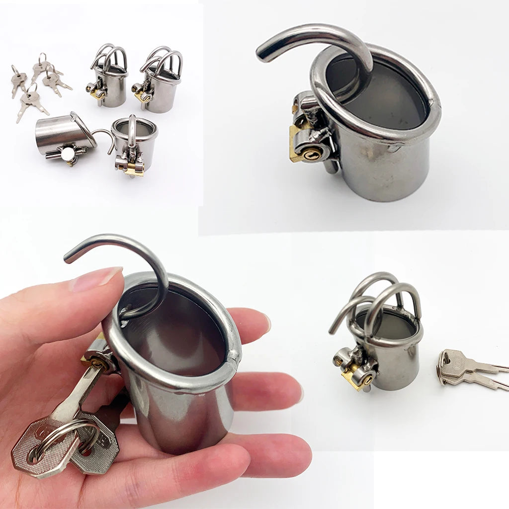 Manyjoy Stainless Steel PA Puncture Chastity Device Cock Cage Penis Lock Cock Ring Chastity Cage BDSM Bondage Sex Toys for Men