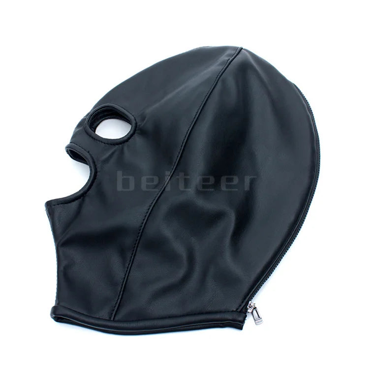 Manyjoy Unisex PU Leather Head Hood Mask Headgear with Mouth Gag Open Mouth and Eye Cosplay Mask for Women Men Party Role Games