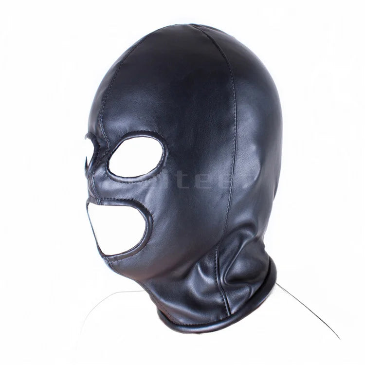 Manyjoy Unisex PU Leather Head Hood Mask Headgear with Mouth Gag Open Mouth and Eye Cosplay Mask for Women Men Party Role Games