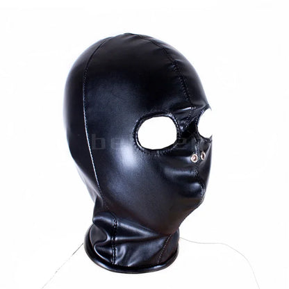 Manyjoy Unisex PU Leather Head Hood Mask Headgear with Mouth Gag Open Mouth and Eye Cosplay Mask for Women Men Party Role Games