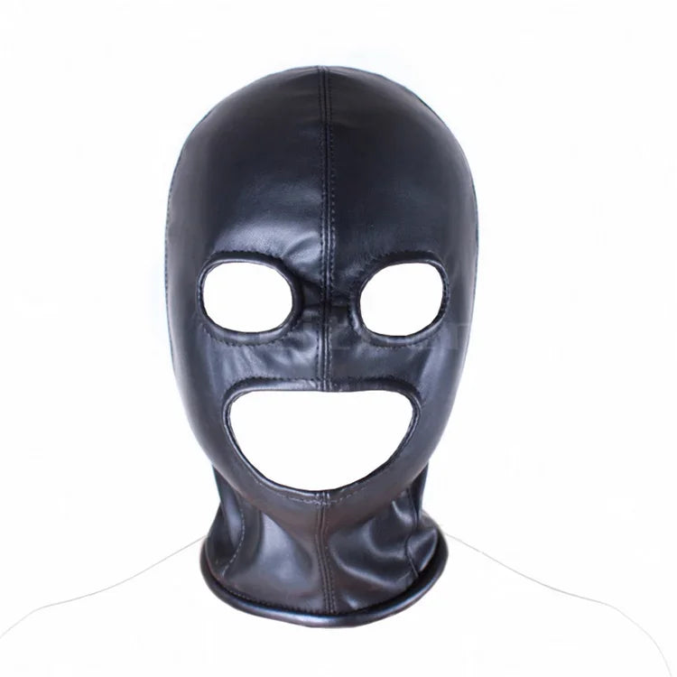 Manyjoy Unisex PU Leather Head Hood Mask Headgear with Mouth Gag Open Mouth and Eye Cosplay Mask for Women Men Party Role Games