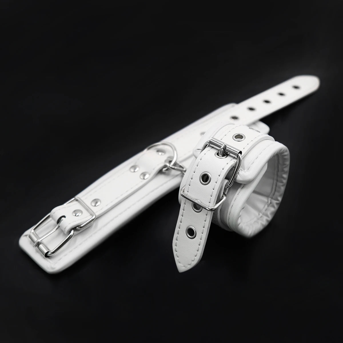 Manyjoy White Faux Leather Handcuffs Ankle Cuffs Restraints Soft Padded Wrist Feet Cuffs SM Slave Bondage Erotic Sex Toys Couple