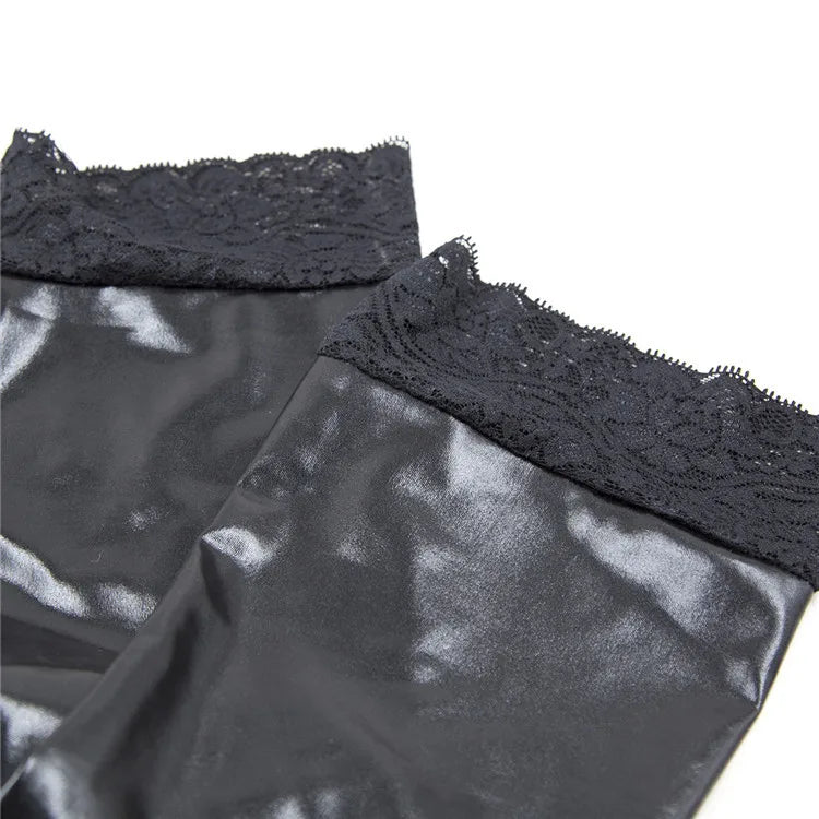 Manyjoy Women's Lacquer Leather Stocking with Lace for Women Sexy Tights Bodysuit Fashion Gloves Suit Sex Toys for Couple