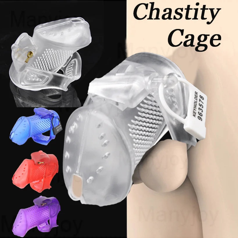 Men's Ultra Breathable Plastic Chastity Cage Device with 3 Penis Ring Cock Penis Bondage Fetish Chastity Belt Sex Toy for Men