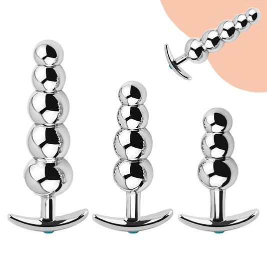 Metal Anal Beads Butt Plug Set Wearable Outerdoor Small Large Anal Plug G Spot Dildo Insert Vagina Anus Sex Toy