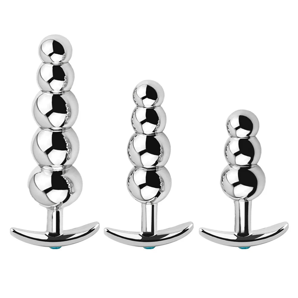 Metal Anal Beads Butt Plug Set Wearable Outerdoor Small Large Anal Plug G Spot Dildo Insert Vagina Anus Sex Toy