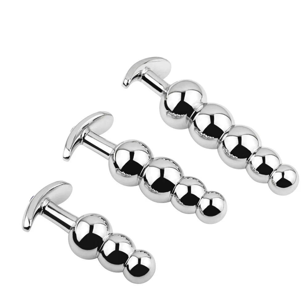 Metal Anal Beads Butt Plug Set Wearable Outerdoor Small Large Anal Plug G Spot Dildo Insert Vagina Anus Sex Toy