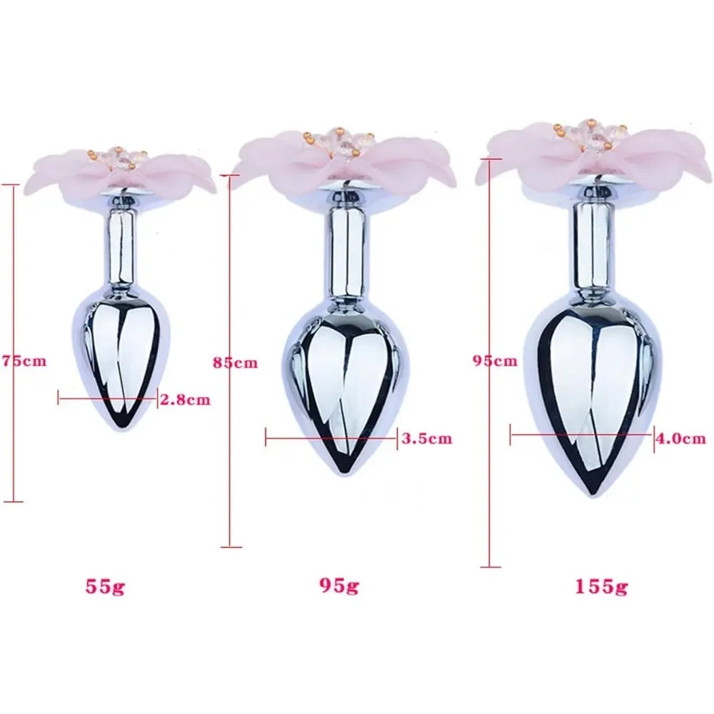 Metal Anal Plug Flower Base Butt Plug Simulated Large Petal Bud Stainless Steel Anal Plug Sex Toys for Couple Gay Adult Game