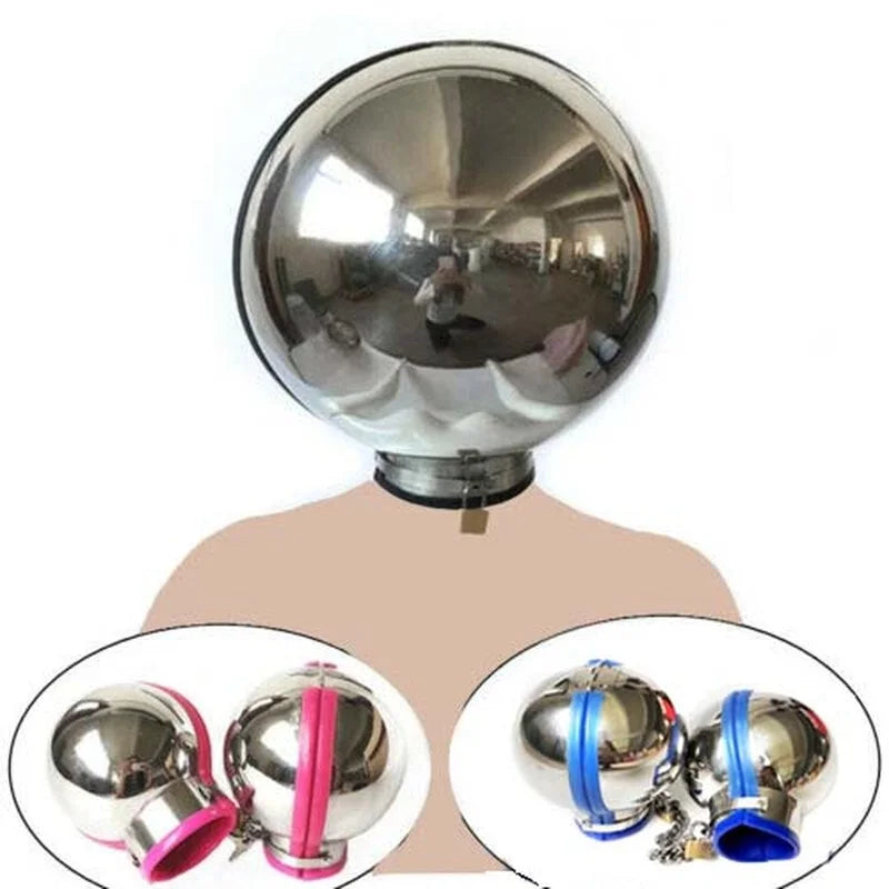 Metal Ball Helmet Handcuffs Restraint Multi Colors Full Cover Head Hood Wrist Cuffs Bondage BDSM Erotic Sex Toys for Couple