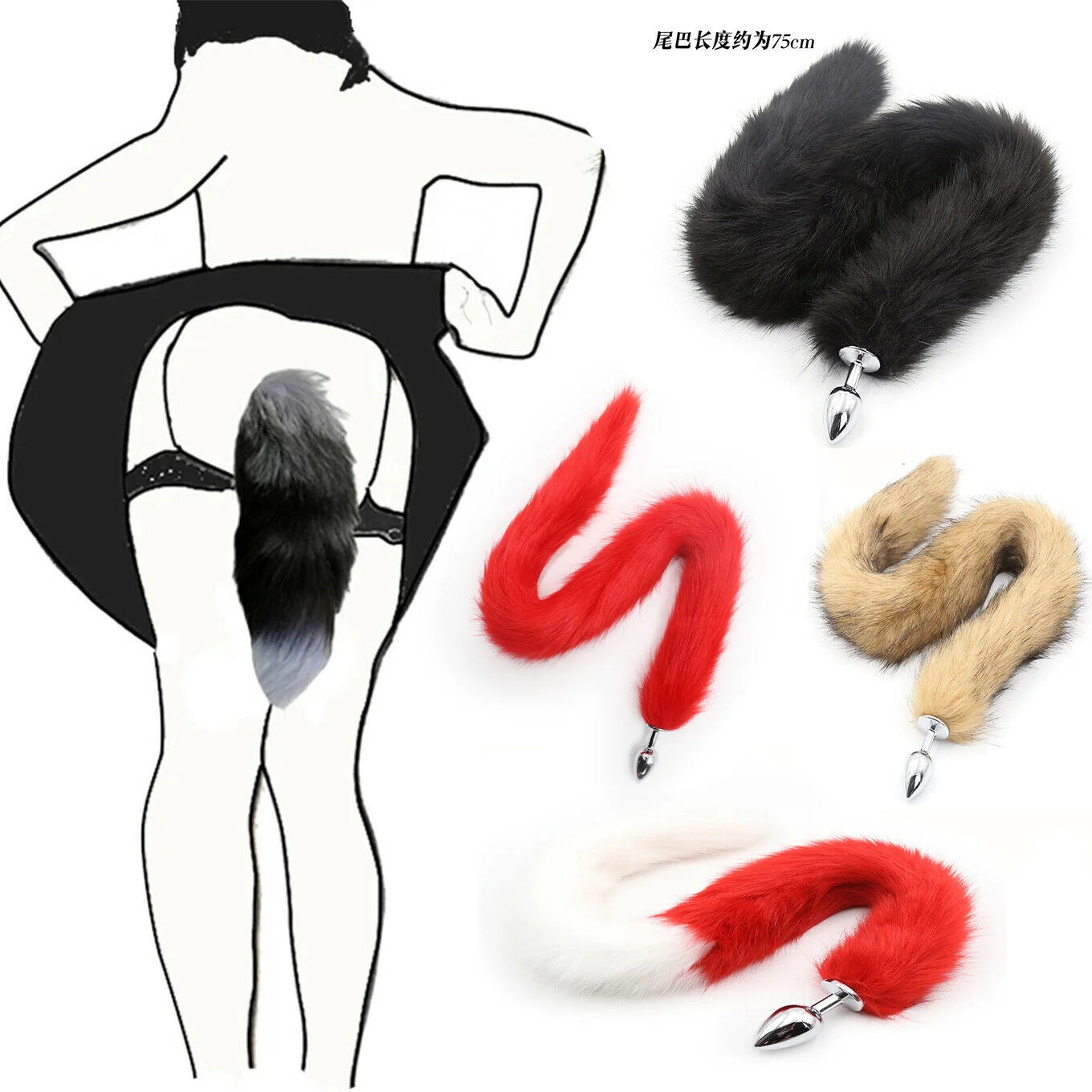 Metal Fox Tail Anal Plug Toy Plush Cosplay Butt Plug Erotic Sex Toys for Women Man Couple Gay BDSM Anal Tail Roleplay Toy