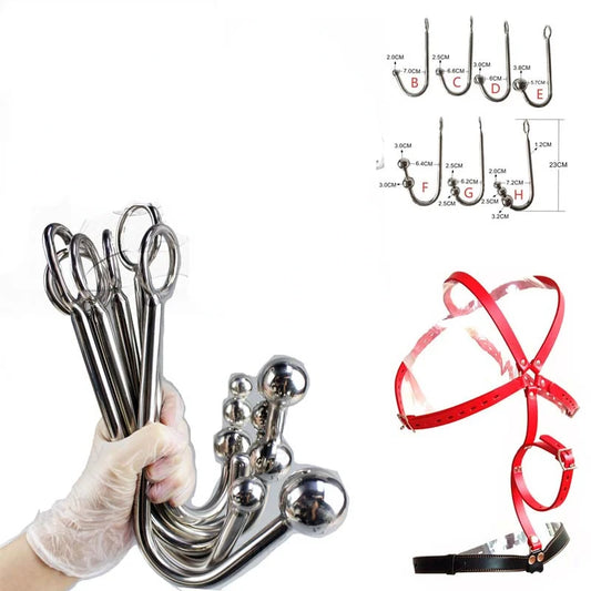 Metal Hanger Cleek Dilator Expander Bondage Harness Belt Tight Strap with Anal Butt Hook Plug Chastity Belt Restraints Sexy Toys