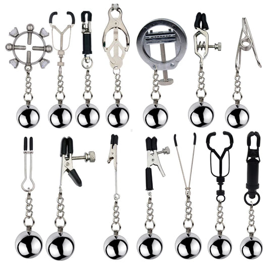 Metal Labia Clamps Breast Nipple Clips Weights Hanging Male Tease Sex Toys Bondage Accessories BDSM Nipple Massage Clamp Women