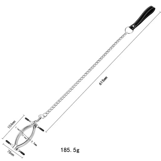 Metal Labia Clip Clitoris Stimulator Clamp BDSM Bondage Vagina Pussy Massager Speculum with Leash Erotic Sex Toys for Women