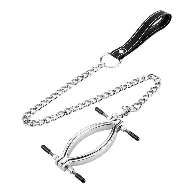 Metal Labia Clip Clitoris Stimulator Clamp BDSM Bondage Vagina Pussy Massager Speculum with Leash Erotic Sex Toys for Women