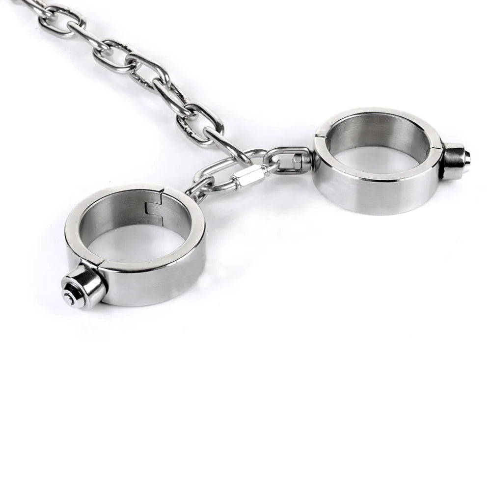 Metal Manacle Lockable Bondage Neck Collar Handcuffs Ankle Cuff Stainless Steel Restraints Kit  BDSM Sex Toys for Couple