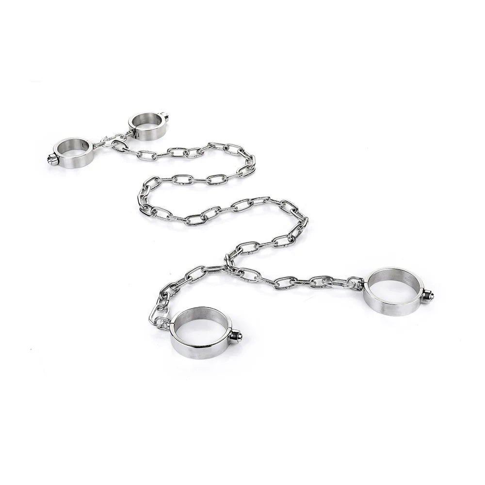 Metal Manacle Lockable Bondage Neck Collar Handcuffs Ankle Cuff Stainless Steel Restraints Kit  BDSM Sex Toys for Couple