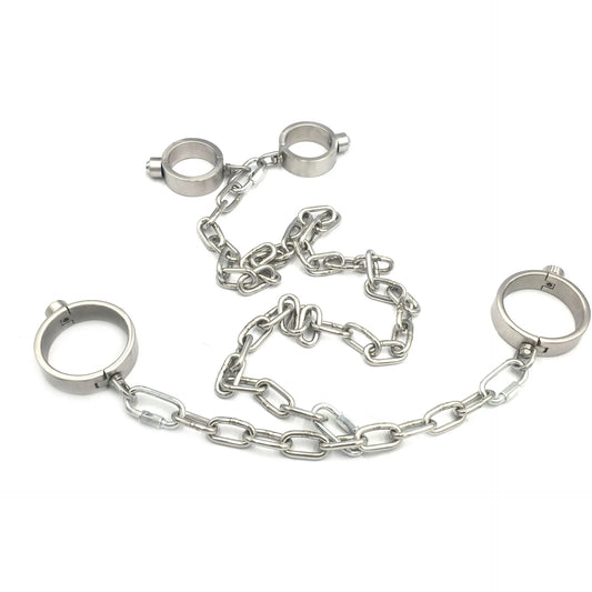 Metal Manacle Lockable Bondage Neck Collar Handcuffs Ankle Cuff Stainless Steel Restraints Kit  BDSM Sex Toys for Couple