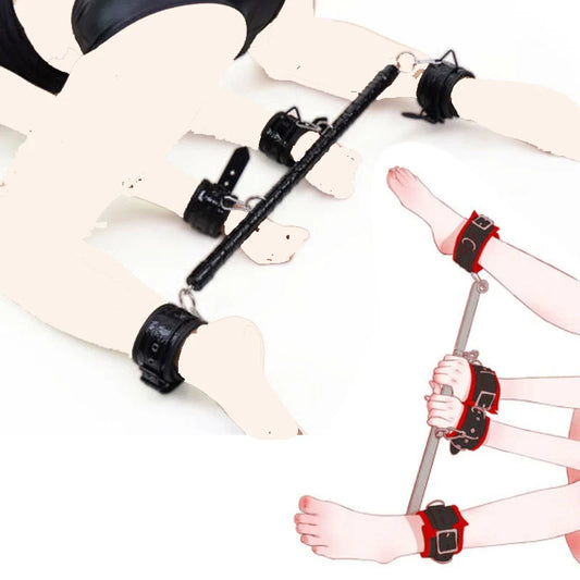 Metal Spreader Bar with PU Leather Handcuffs Wrist Ankle Cuffs Open Legs Shackles BDSM Bondage Restraints Erotic Kit For Women