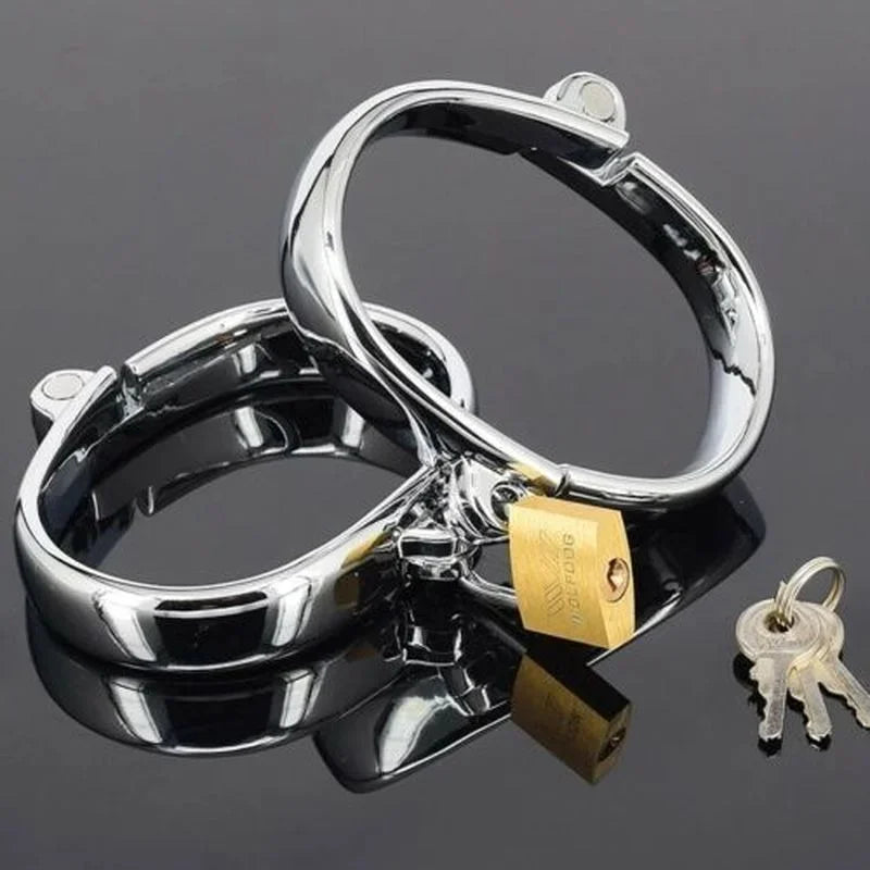 Metal Steel Neck Collar Slave Hand Ankle Elliptical Cuffs Restraint Slave Bondage BDSM Adult Game Sex Toys for Men Women Couples