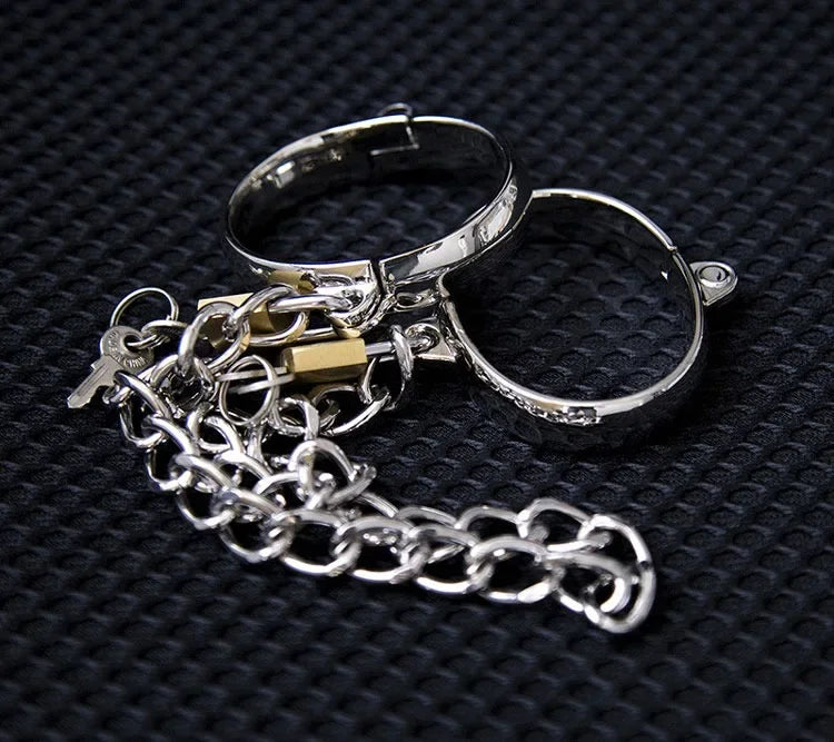 Metal Steel Neck Collar Slave Hand Ankle Elliptical Cuffs Restraint Slave Bondage BDSM Adult Game Sex Toys for Men Women Couples