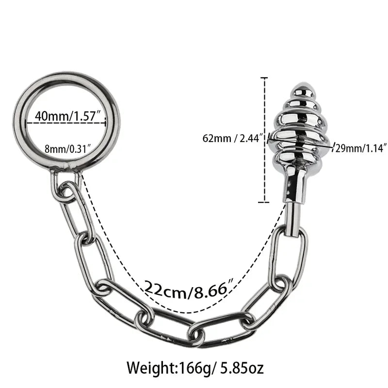 Metal anal beads butt plug anus plug with chain penis ring fake dildo metal anal plug sex toy for male female adult sex products