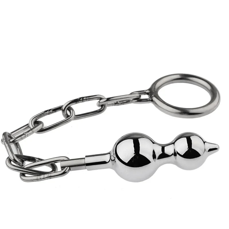 Metal anal beads butt plug anus plug with chain penis ring fake dildo metal anal plug sex toy for male female adult sex products