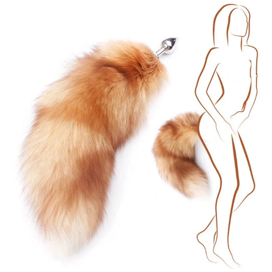 Metal smooth brown Fox Tail Anal beads butt plug adult exotic sex Toy bondage silicone sadism anus ass unisex For Men Women